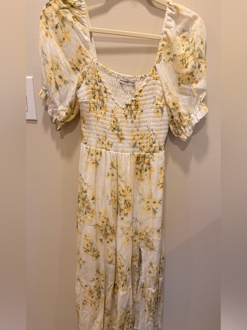 Abercrombie & Fitch Cottage Floral Smocked Tiered Midi Dress White Small